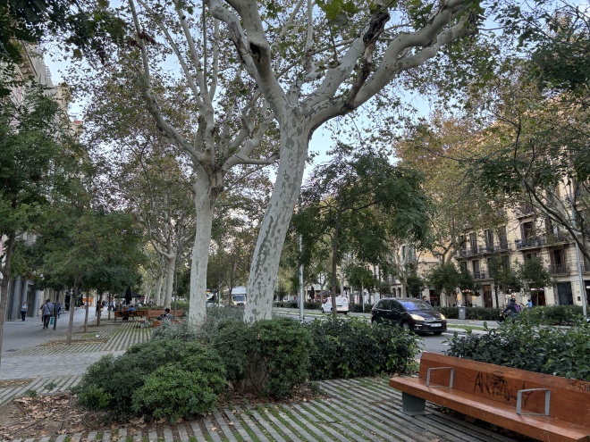 Barcelona, 2023: o espaço de qualidade ao pedestre e a ambiência urbana de qualidade têm prioridade sobre o carro particular.